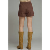 Solid Buckle High Waist Shorts