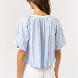 STRIPE SHORT SLEEVE FRONT TIE TOP