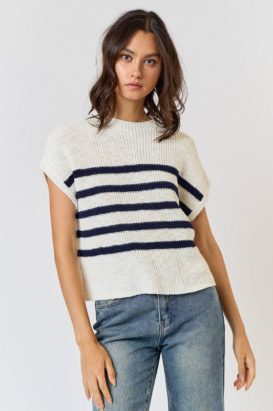 Striped High Neck Knit Top