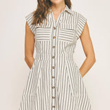 Top-Stitch Sleeveless Stripe Dress
