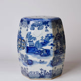 "Willow Ware" Blue and White Hexagonal Porcelain Garden Seat
