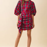 Plaid Puff Sleeves Dress