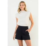 Sleeveless Mock Neck Suede Top