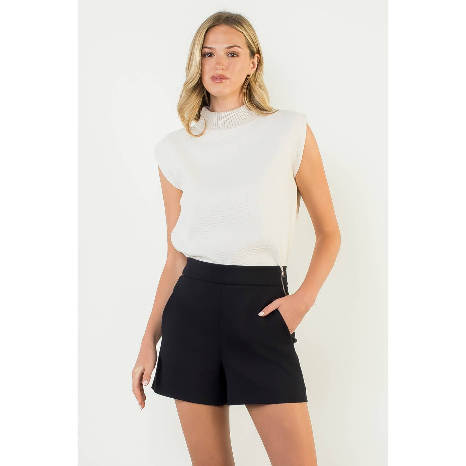 Sleeveless Mock Neck Suede Top