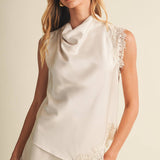 Cowl Neck Lace-Trim Blouse