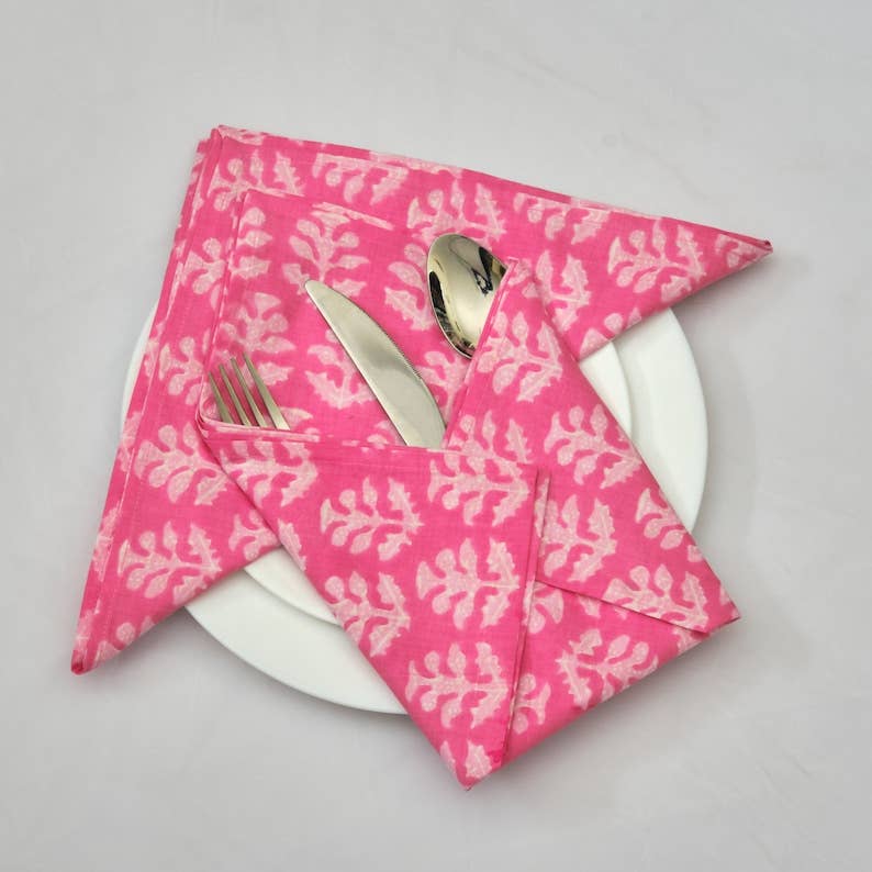 Watermelon and Lemonade Pink Indian Printed Cotton Napkins S/4
