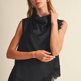 Cowl Neck Lace-Trim Blouse