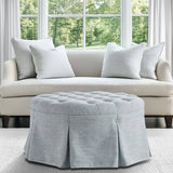 32" Light Blue Skirted Button Tufted Round Ottoman