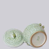 Green and White Porcelain Scrolling Peony Lug Jar