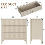 Large Fluted 3 Drawer Dresser, Modern Nightstand Cabinet