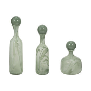 S/3 Verena Green Lidded Glass Bottles