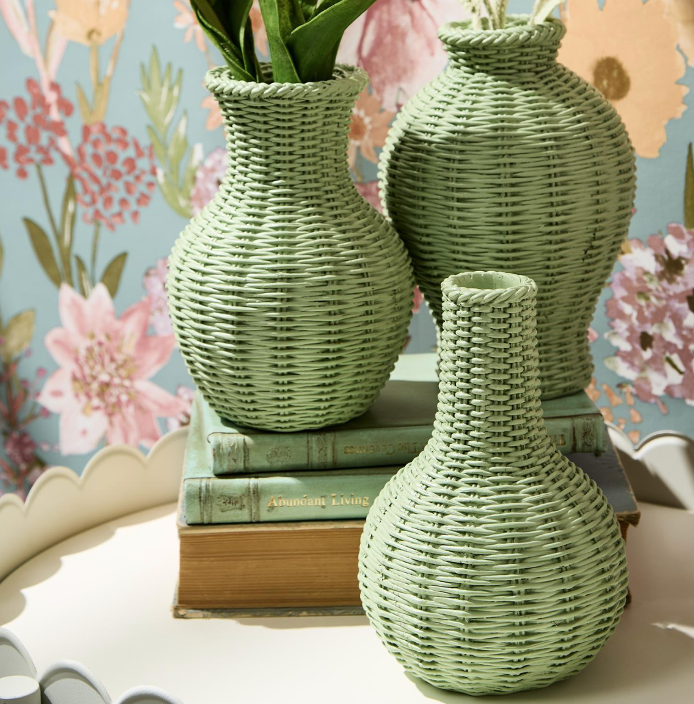 Green Basketweave Vases