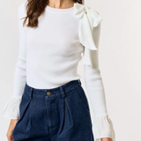 Satin Bow Bell Sleeve Top
