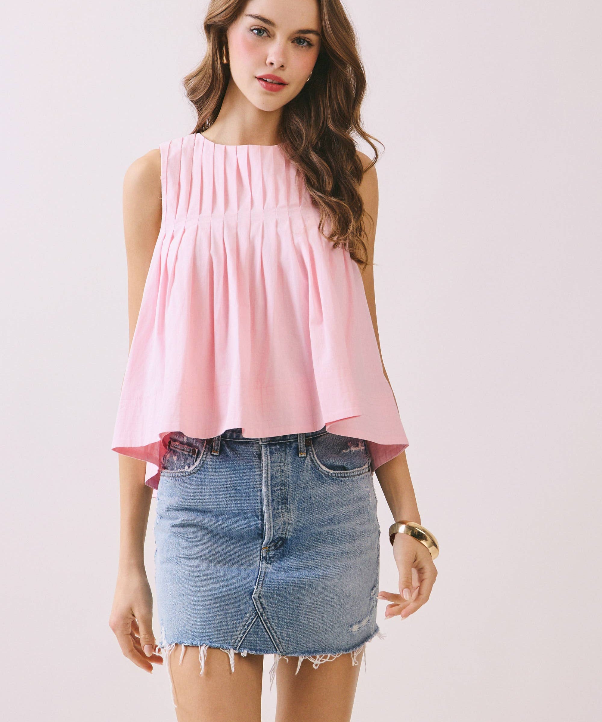 Pleated High Low Top