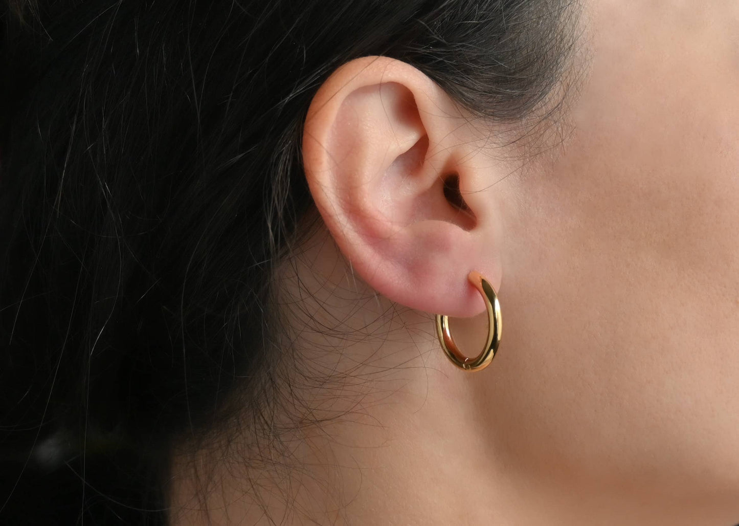 Thin Gold Hoops - Gold Huggie Hoop Earrings Minimalist 0334: 12 MM