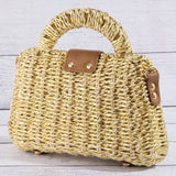 Woven Straw Turn Lock Handbag
