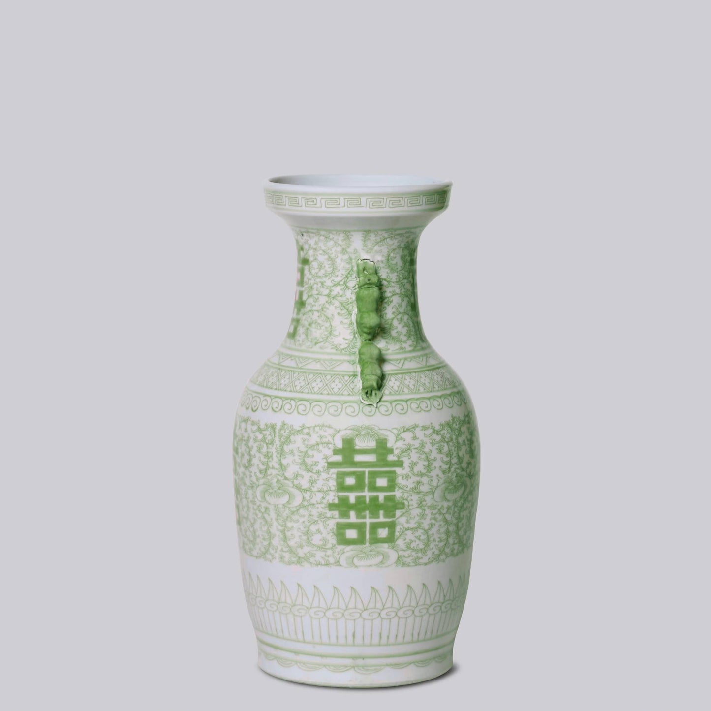 Double Happiness Green and White Large Lug Vase