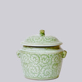 Green and White Porcelain Scrolling Peony Lug Jar