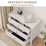Large Fluted 3 Drawer Dresser, Modern Nightstand Cabinet