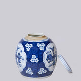 Plum Panel Blue and White Porcelain Lidded Round Storage Jar