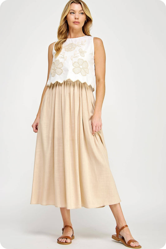 Floral Embroidery Linen Dress