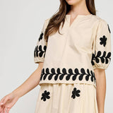 Flower Embroidery Cotton Top