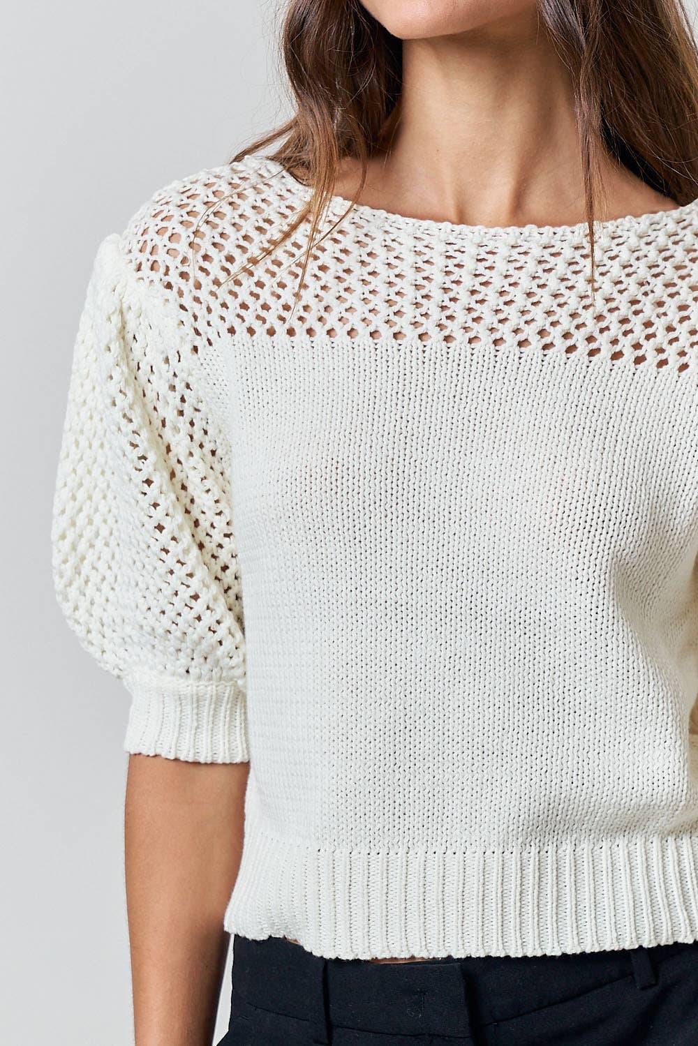 Contrast Detail Puff Sweater