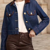 Leather Trim Denim Jacket