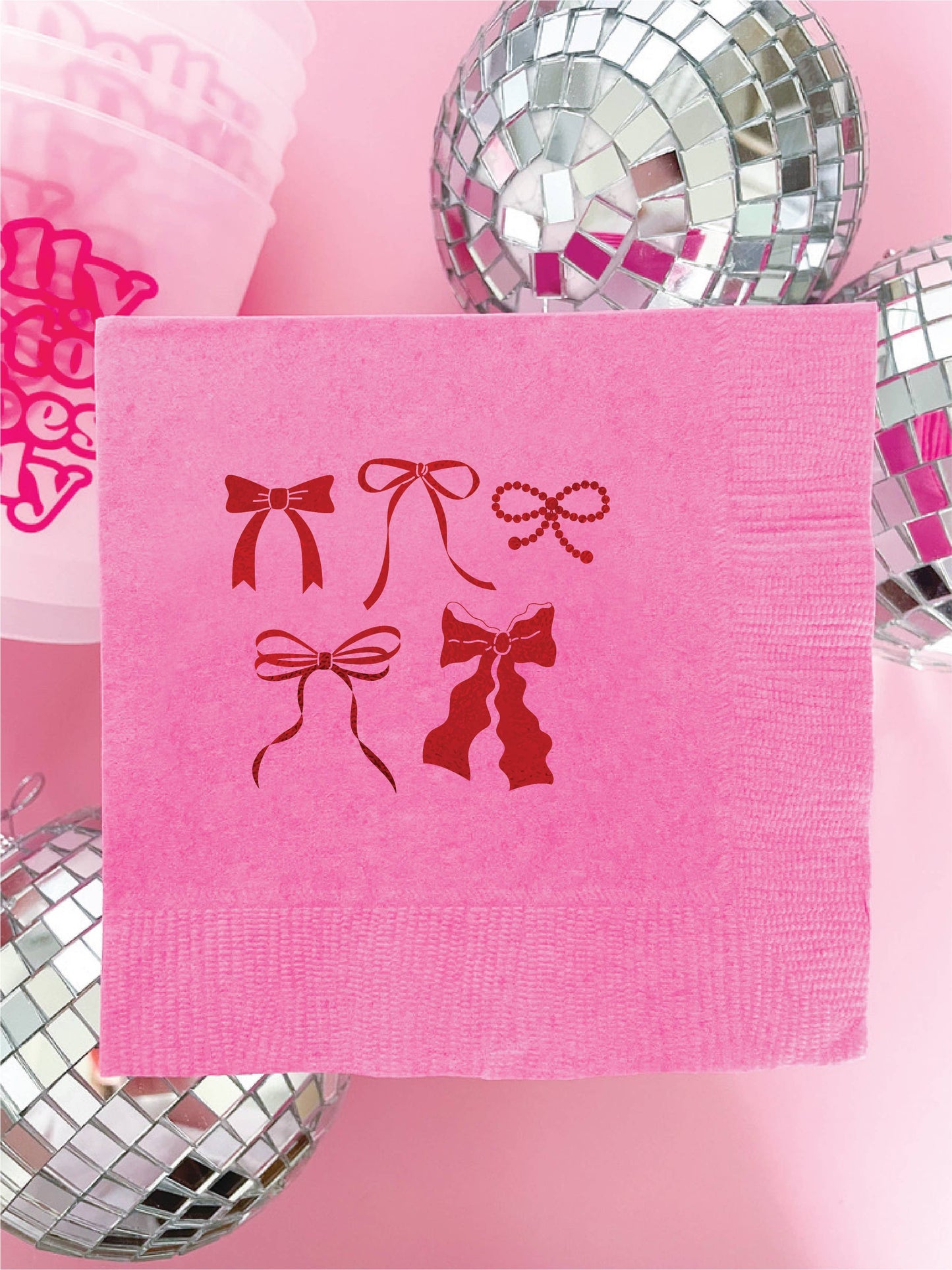 Pink & Red Bow Christmas Napkins