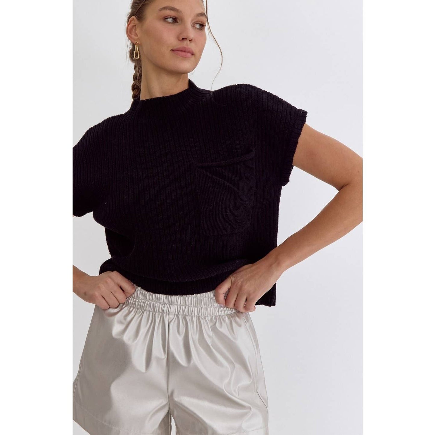 Solid Knitted Mock Neck Top