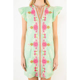 Flutter Sleeve Embroidery Dress