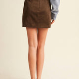 Faux Suede Vertical Seam Mini Skirt