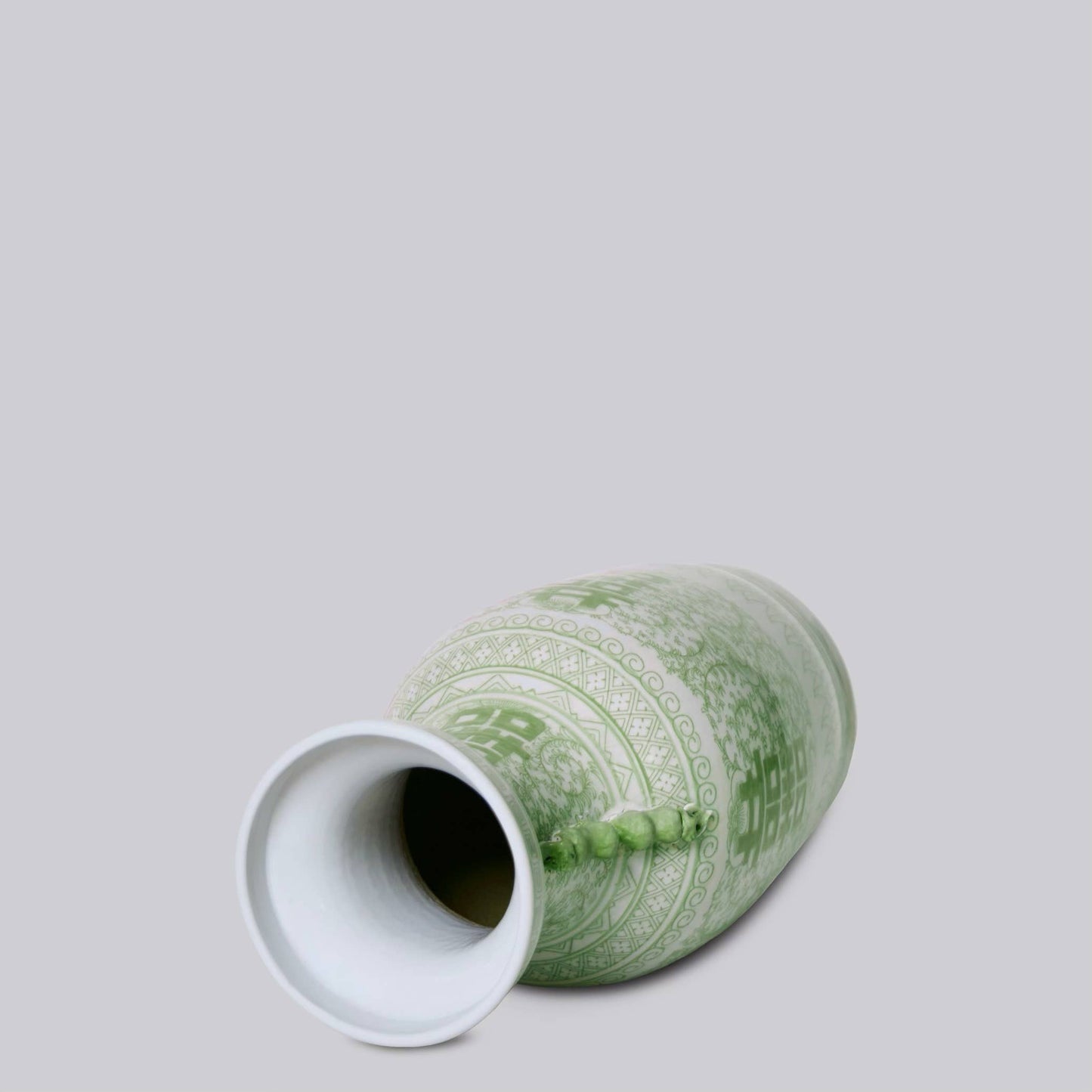 Double Happiness Green and White Large Lug Vase