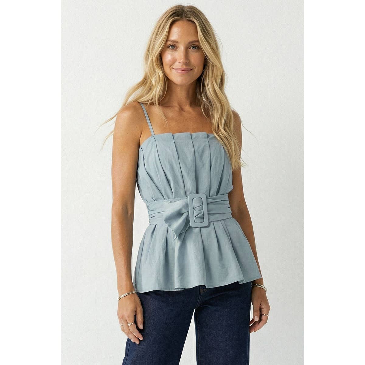 Buckle Pleated Sleeveless Top