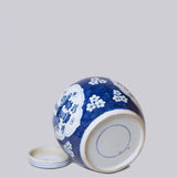 Plum Panel Blue and White Porcelain Lidded Round Storage Jar