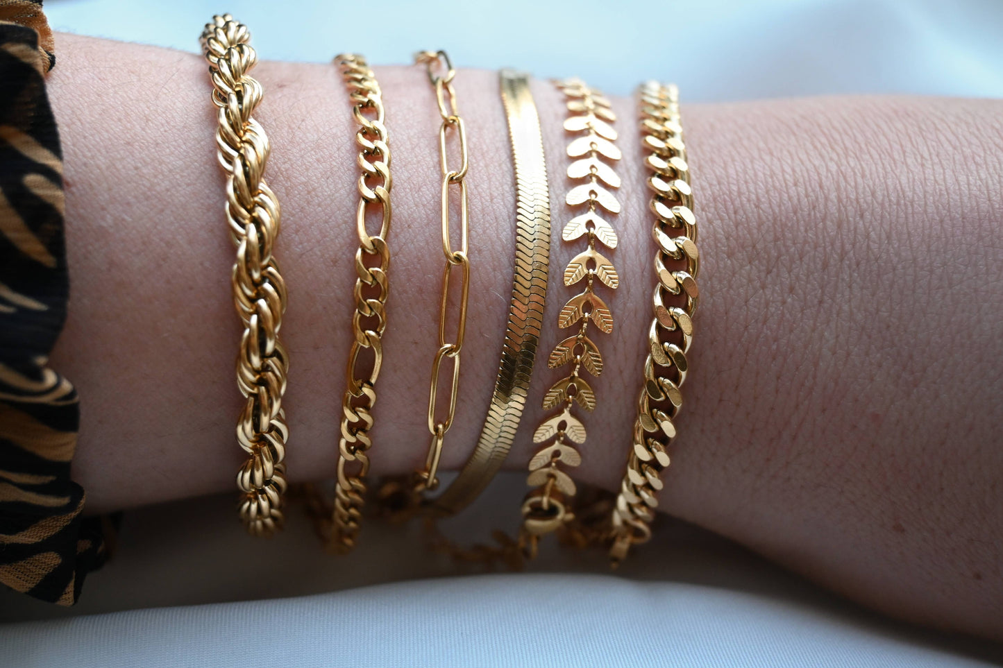 Bold 18k Gold Bracelets - Waterproof Thick Chain Bracelets: Herringbone