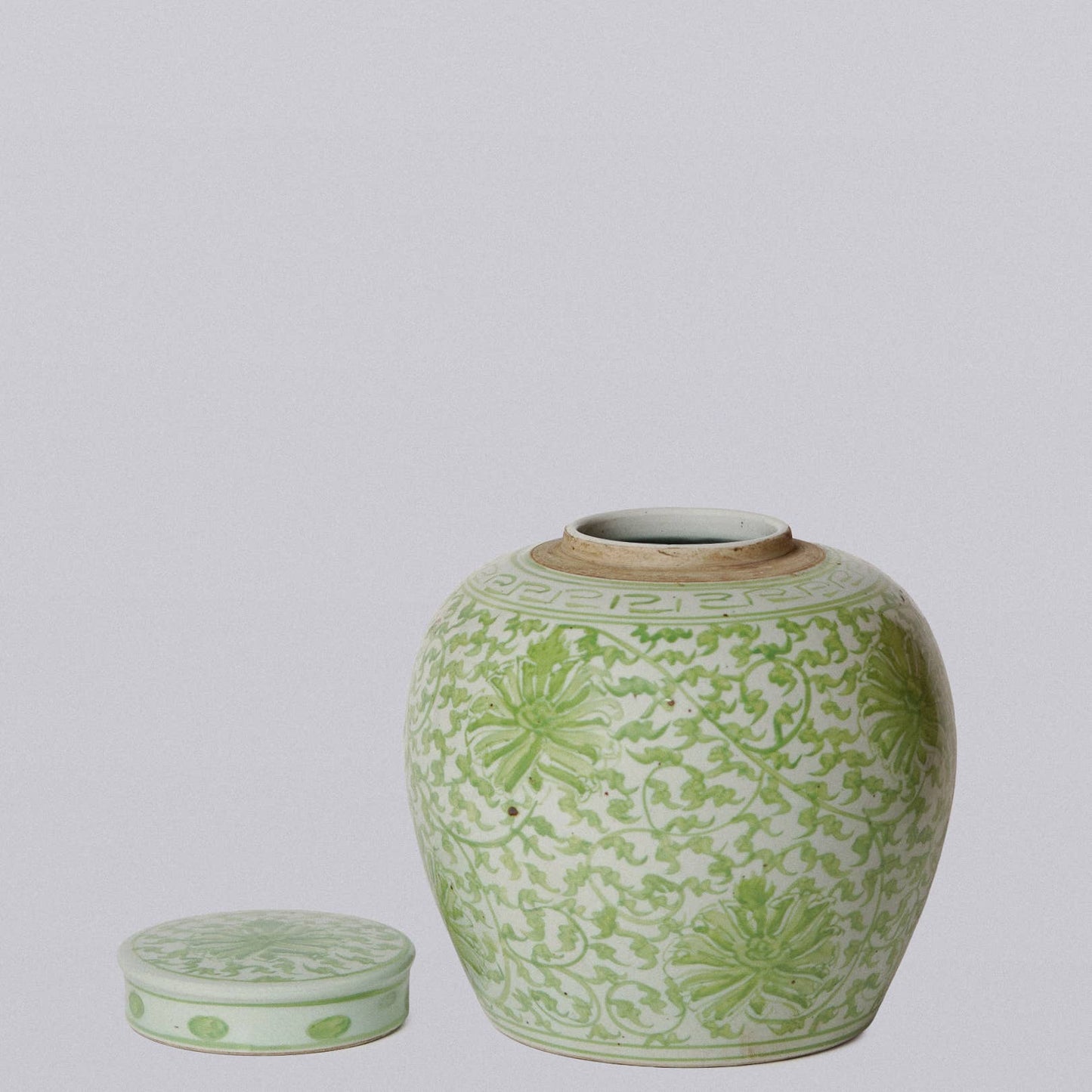 Scrolling Chrysanthemum Green and White Porcelain Jar