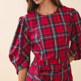 Plaid Puff Sleeves Dress