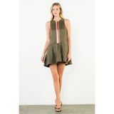 Sleeveless Suede Dress With Stripe Detail
