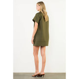 Striped Trim Short Sleeve Shirt Dress