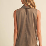 Mock-Neck Bow Sleeveless Blouse