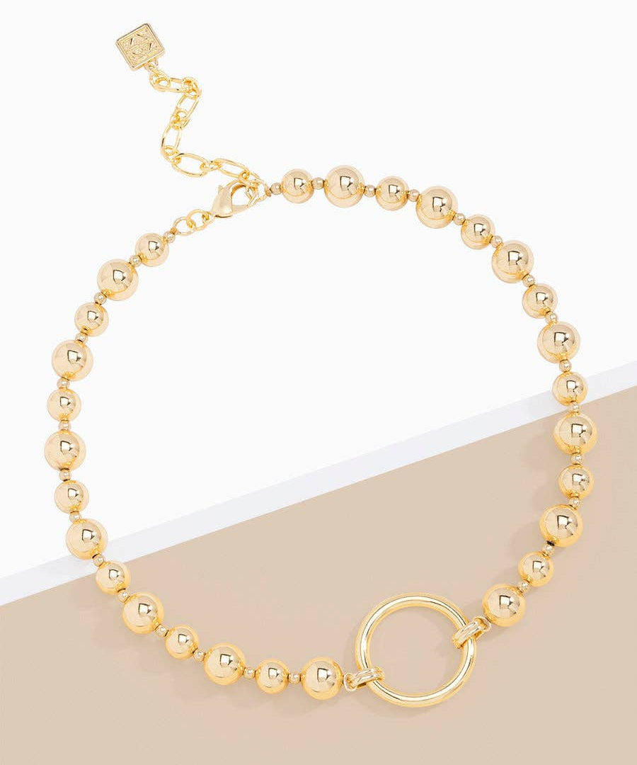 Metal Circle Charm Beaded Collar Necklace