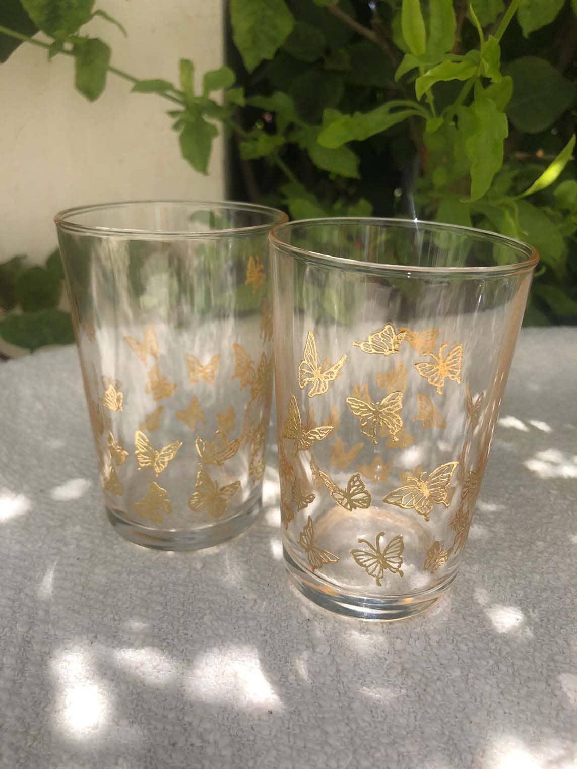 Set of 6 Tea Glasses Gold Little Butterflies