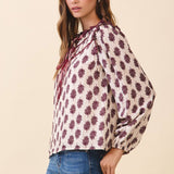 Leaf Print Ruffled Blouse