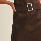 Belted Suede Mock Neck Dress