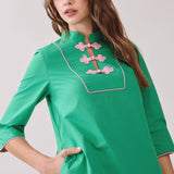 Mandarin Collar Frog Button Dress