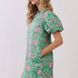 Paisley Puff Sleeve Mini Dress