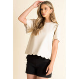 Faux Leather Scallop Hem Top