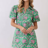 Paisley Puff Sleeve Mini Dress