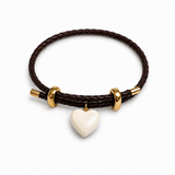 Heart Charm Braided Cord Bracelet – 18K Gold Plated Brass with Enamel Heart Pendant